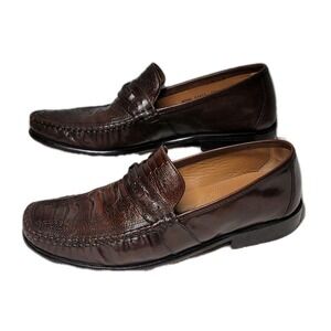 Brass Boot Walking Gloves Mens Size 9.5M Shoes Brown Leather Gator Print Loafers